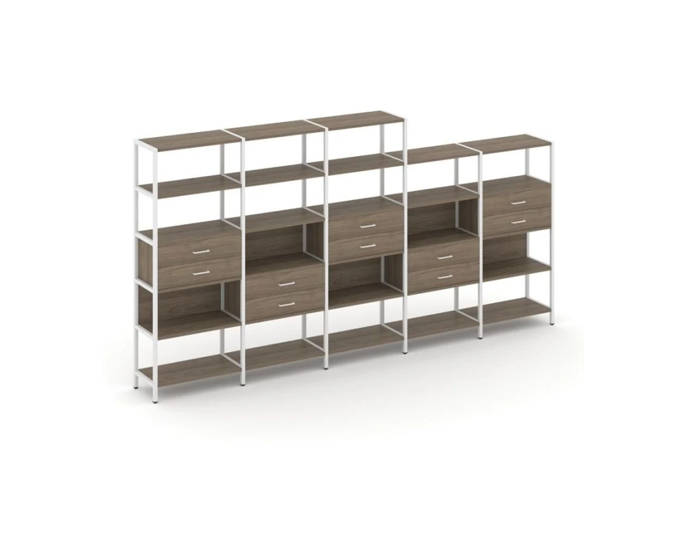 Пятисекционный стеллаж пятиярусный с ящиками 3930х400х1980 Шелф Систем / Shelf System