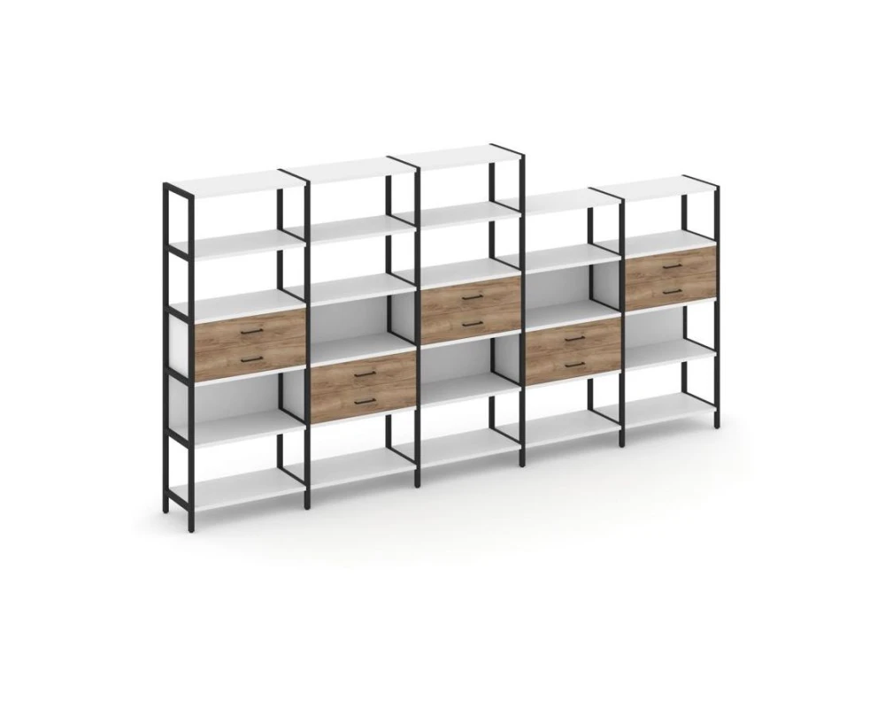 Пятисекционный стеллаж пятиярусный с ящиками 3930х400х1980 Шелф Систем / Shelf System