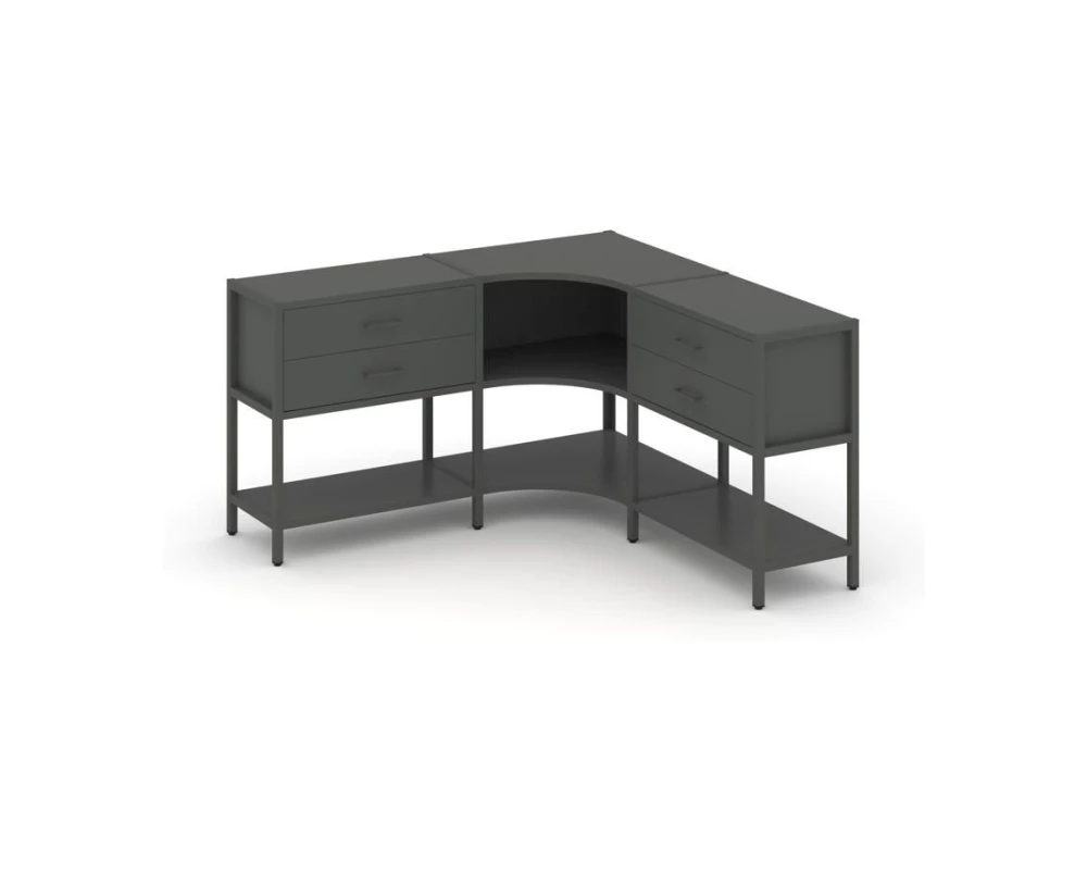 Трехсекционный угловой стеллаж двухярусный с ящиками 1590х1590х879 Шелф Систем / Shelf System