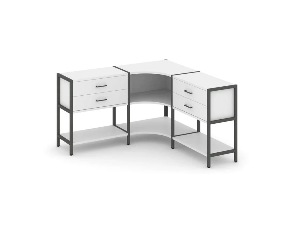 Трехсекционный угловой стеллаж двухярусный с ящиками 1590х1590х879 Шелф Систем / Shelf System