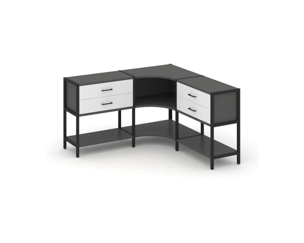 Трехсекционный угловой стеллаж двухярусный с ящиками 1590х1590х879 Шелф Систем / Shelf System