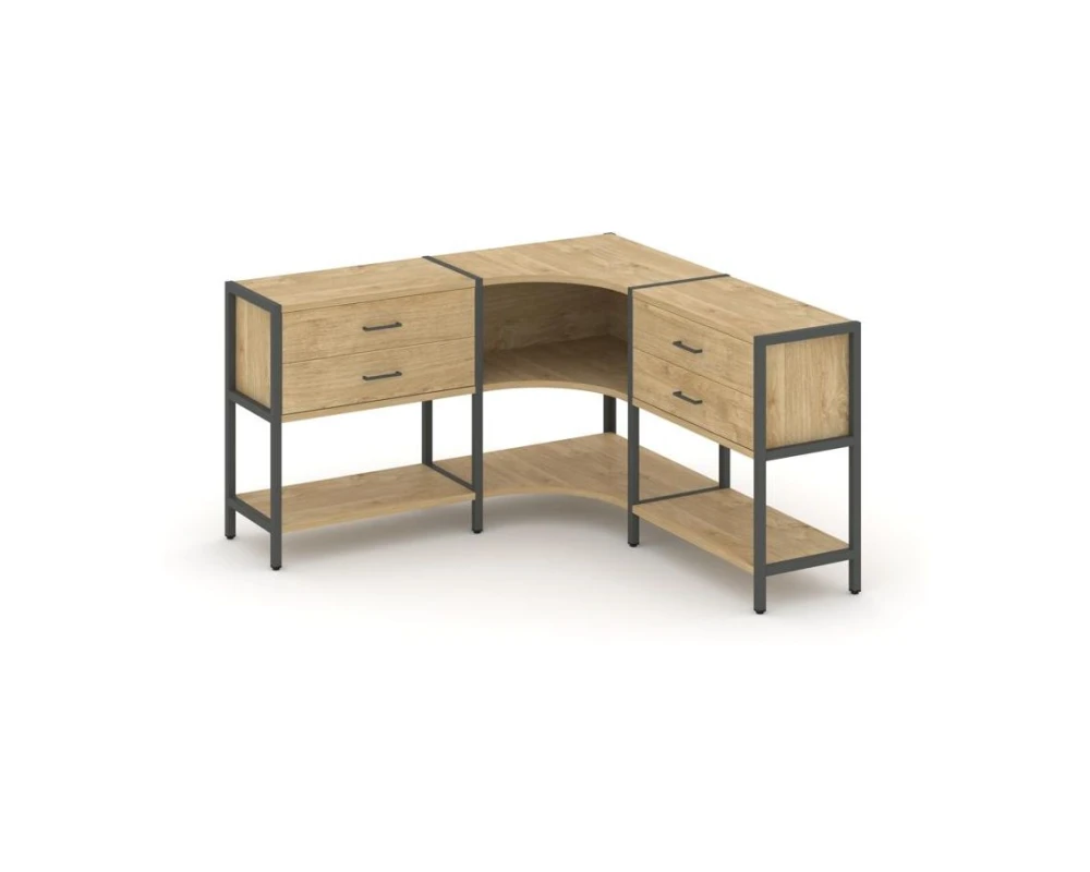 Трехсекционный угловой стеллаж двухярусный с ящиками 1590х1590х879 Шелф Систем / Shelf System