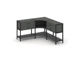 Трехсекционный угловой стеллаж двухярусный с ящиками 1590х1590х879 Шелф Систем / Shelf System images