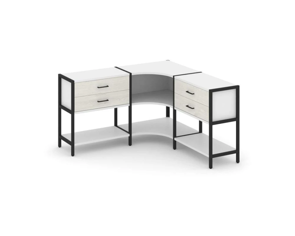 Трехсекционный угловой стеллаж двухярусный с ящиками 1590х1590х879 Шелф Систем / Shelf System