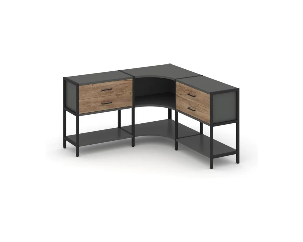 Трехсекционный угловой стеллаж двухярусный с ящиками 1590х1590х879 Шелф Систем / Shelf System