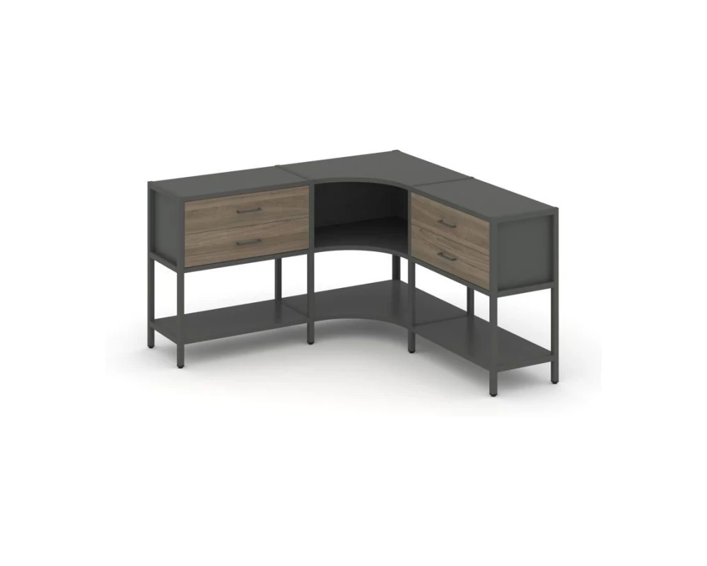 Трехсекционный угловой стеллаж двухярусный с ящиками 1590х1590х879 Шелф Систем / Shelf System