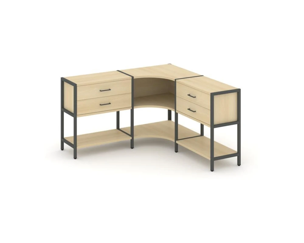 Трехсекционный угловой стеллаж двухярусный с ящиками 1590х1590х879 Шелф Систем / Shelf System