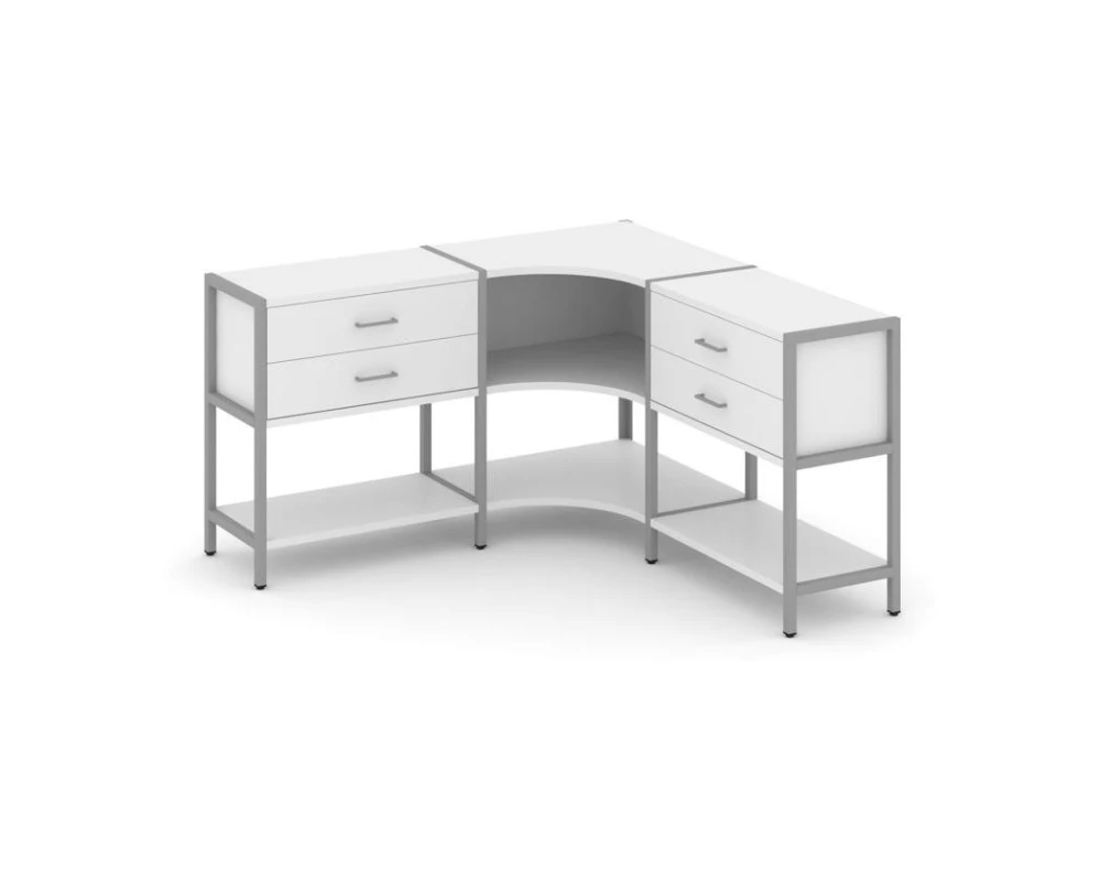 Трехсекционный угловой стеллаж двухярусный с ящиками 1590х1590х879 Шелф Систем / Shelf System