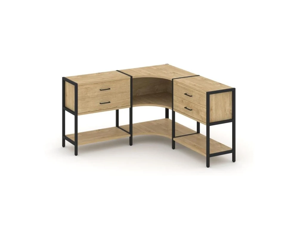 Трехсекционный угловой стеллаж двухярусный с ящиками 1590х1590х879 Шелф Систем / Shelf System