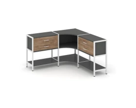 Трехсекционный угловой стеллаж двухярусный с ящиками 1590х1590х879 Шелф Систем / Shelf System images