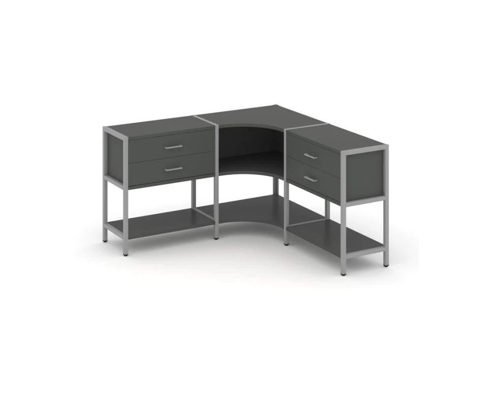 Трехсекционный угловой стеллаж двухярусный с ящиками 1590х1590х879 Шелф Систем / Shelf System