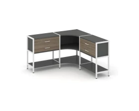 Трехсекционный угловой стеллаж двухярусный с ящиками 1590х1590х879 Шелф Систем / Shelf System images