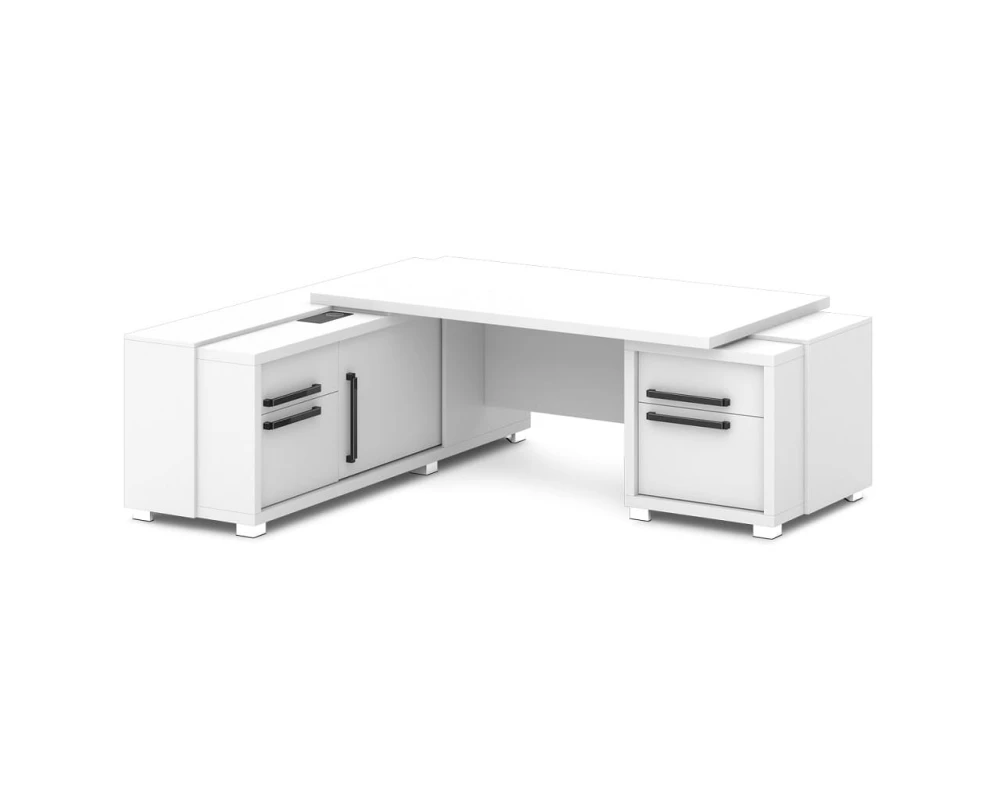 Стол с тумбой и греденцией (беспроводная зарядка, 2xUSB, розетка) 2270х2016х750 Грейс / Grace