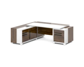 Стол с тумбой и греденцией (беспроводная зарядка, 2xUSB, розетка) 2270х2016х750 Грейс / Grace images