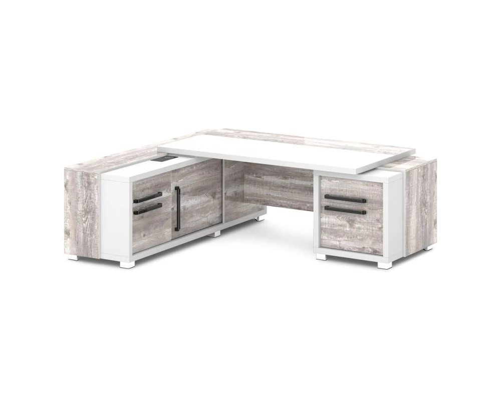 Стол с тумбой и греденцией (беспроводная зарядка, 2xUSB, розетка) 2270х2016х750 Грейс / Grace