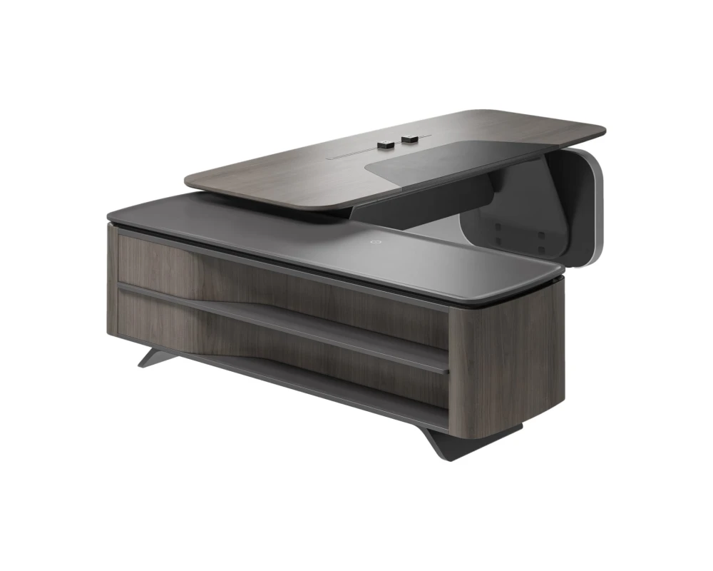 Стол руководителя на опорной сервисной тумбе - левый 2480x2240x750-1150 Atlas (Sun)